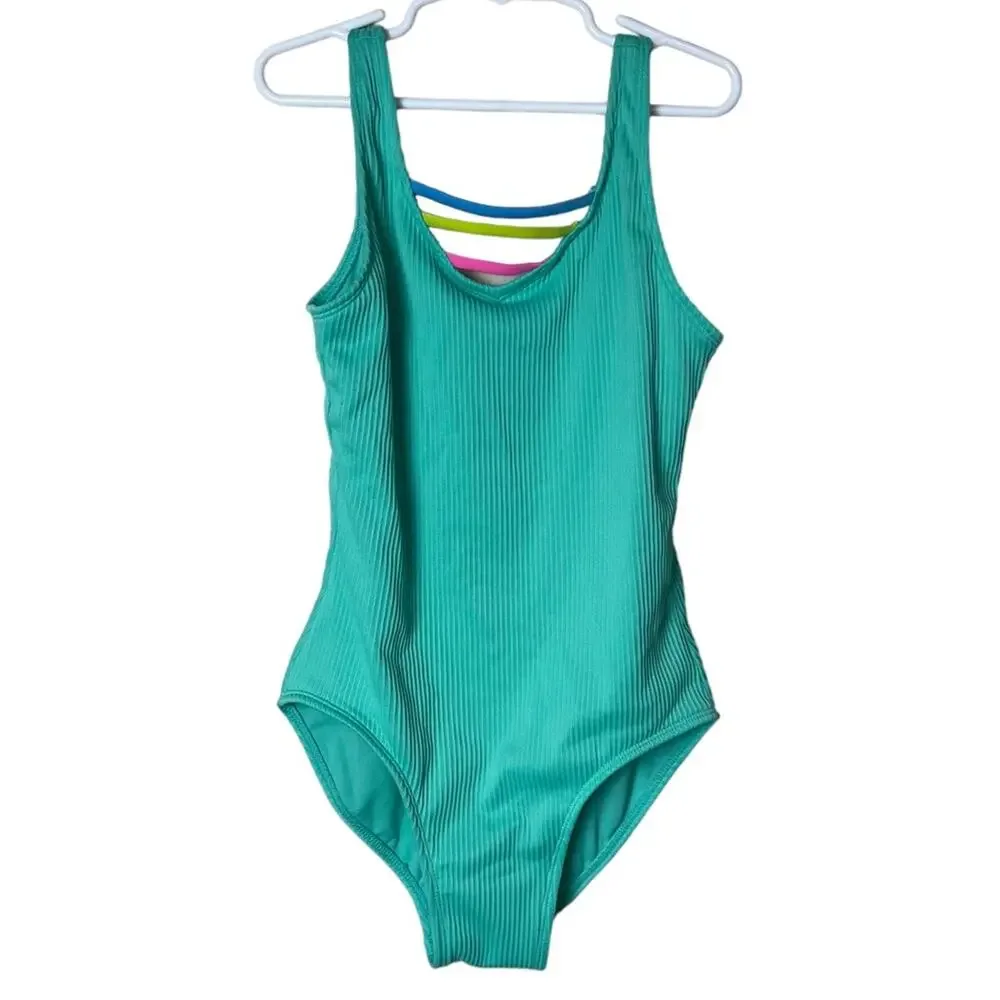 More Than Magic Ribbed V Neck and U Neck Back Swimsuit Green Size Large